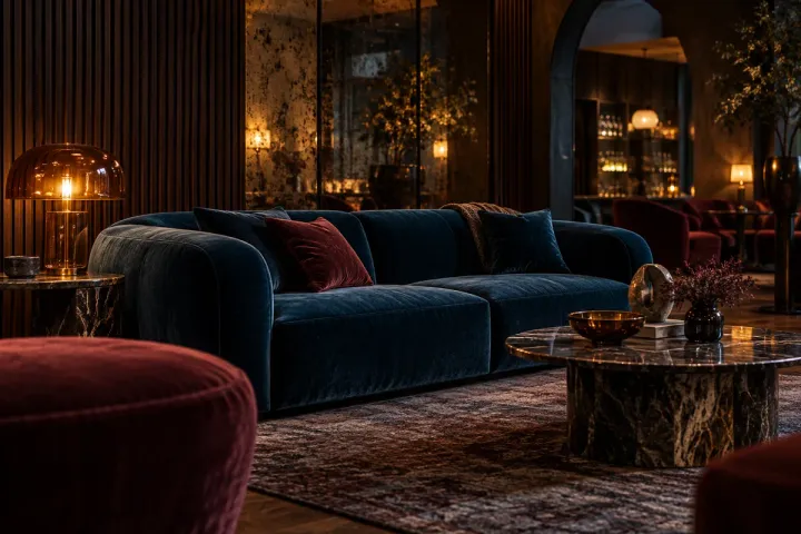 Rug bertekstur yang mengikat area lounge modern