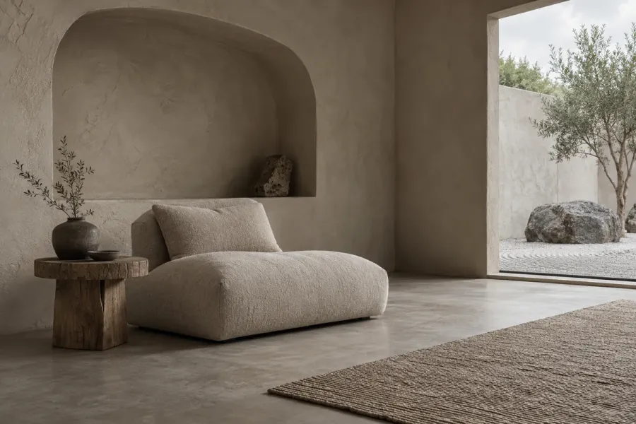 Sofa modular dalam area duduk minimalis