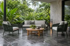 Furniture outdoor pada area teras yang nyaman